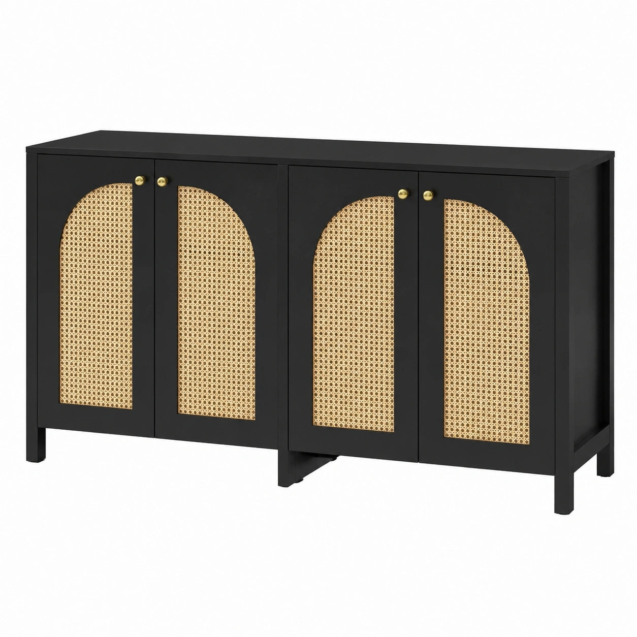 buffet-minimaliste-4-portes-en-rotin-avec-poignees-en-metal-gwkll10736ek