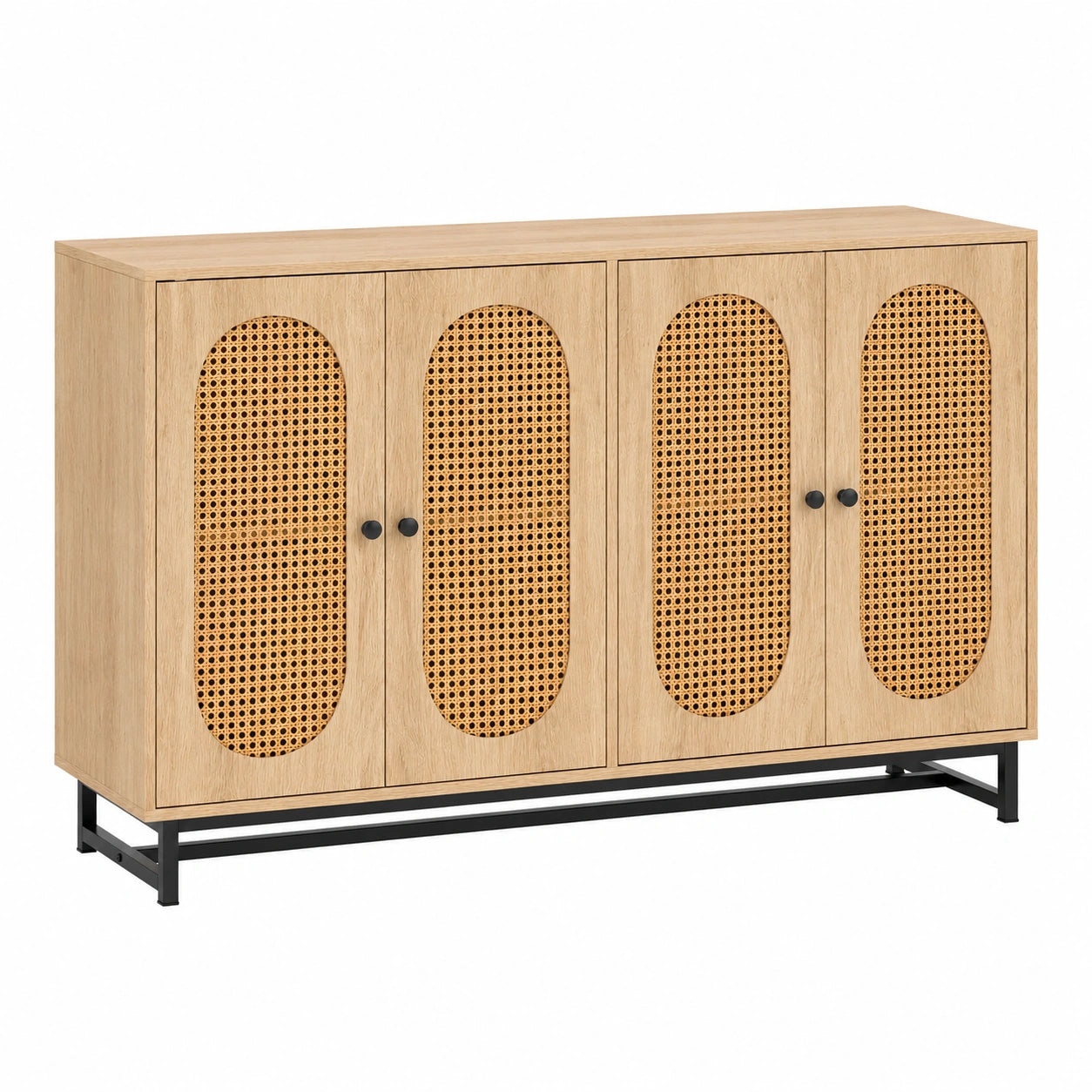 buffet-bas-boheme-4-portes-en-rotin-tresse-avec-etagere-reglable-jlqfy10706gm